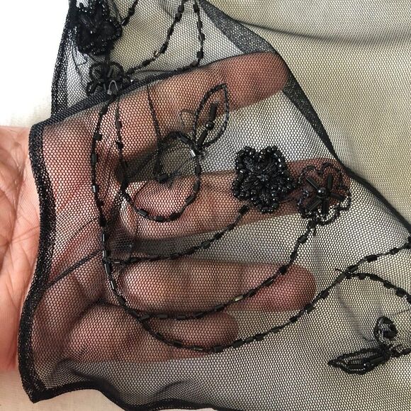 Elegant Sheer Beaded Black Scarf Evening Shawl 20"x78" - Picture 2 of 12